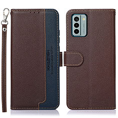 Leather Case Stands Flip Cover Holder A09D for Nokia G22 Brown