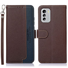 Leather Case Stands Flip Cover Holder A09D for Nokia G60 5G Brown