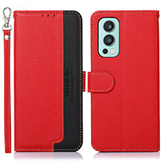 Leather Case Stands Flip Cover Holder A09D for OnePlus Nord 2 5G Red