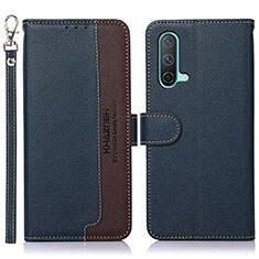 Leather Case Stands Flip Cover Holder A09D for OnePlus Nord CE 5G Blue