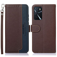 Leather Case Stands Flip Cover Holder A09D for Oppo A16s Brown