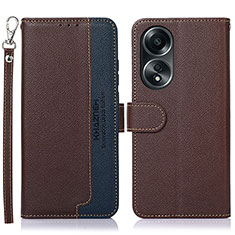 Leather Case Stands Flip Cover Holder A09D for Oppo A78 4G Brown