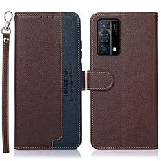 Leather Case Stands Flip Cover Holder A09D for Oppo K9 5G Brown