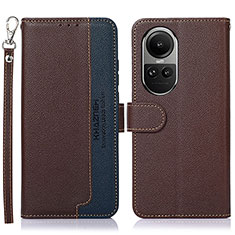 Leather Case Stands Flip Cover Holder A09D for Oppo Reno10 5G Brown