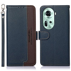 Leather Case Stands Flip Cover Holder A09D for Oppo Reno11 5G Blue