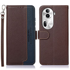 Leather Case Stands Flip Cover Holder A09D for Oppo Reno11 Pro 5G Brown