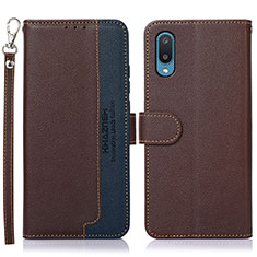 Leather Case Stands Flip Cover Holder A09D for Samsung Galaxy A02 Brown