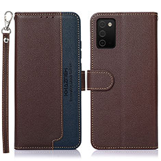 Leather Case Stands Flip Cover Holder A09D for Samsung Galaxy A02s Brown