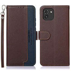 Leather Case Stands Flip Cover Holder A09D for Samsung Galaxy A03 Brown