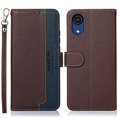 Leather Case Stands Flip Cover Holder A09D for Samsung Galaxy A03 Core Brown