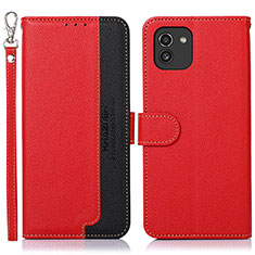Leather Case Stands Flip Cover Holder A09D for Samsung Galaxy A03 Red