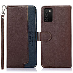 Leather Case Stands Flip Cover Holder A09D for Samsung Galaxy A03s Brown