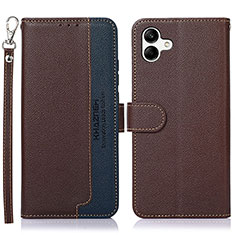 Leather Case Stands Flip Cover Holder A09D for Samsung Galaxy A05 Brown