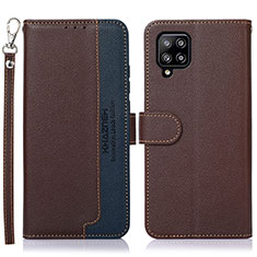 Leather Case Stands Flip Cover Holder A09D for Samsung Galaxy A22 4G Brown