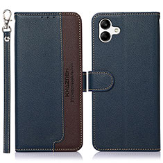 Leather Case Stands Flip Cover Holder A09D for Samsung Galaxy F04 Blue