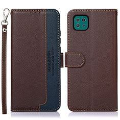 Leather Case Stands Flip Cover Holder A09D for Samsung Galaxy F42 5G Brown