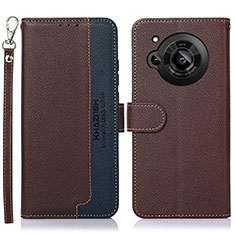 Leather Case Stands Flip Cover Holder A09D for Sharp Aquos R7s Brown