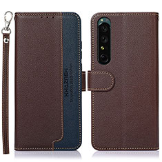 Leather Case Stands Flip Cover Holder A09D for Sony Xperia 1 IV Brown