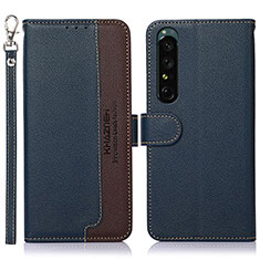 Leather Case Stands Flip Cover Holder A09D for Sony Xperia 1 IV SO-51C Blue