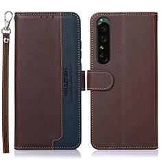 Leather Case Stands Flip Cover Holder A09D for Sony Xperia 1 IV SO-51C Brown