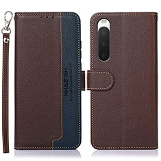 Leather Case Stands Flip Cover Holder A09D for Sony Xperia 10 IV Brown