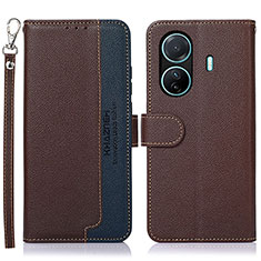 Leather Case Stands Flip Cover Holder A09D for Vivo iQOO Z6 Pro 5G Brown