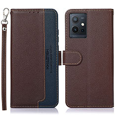 Leather Case Stands Flip Cover Holder A09D for Vivo T1 5G India Brown