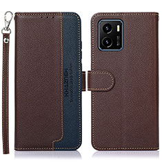 Leather Case Stands Flip Cover Holder A09D for Vivo Y01 Brown