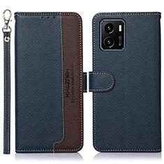 Leather Case Stands Flip Cover Holder A09D for Vivo Y15S Blue