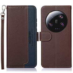 Leather Case Stands Flip Cover Holder A09D for Xiaomi Mi 13 Ultra 5G Brown