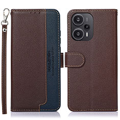 Leather Case Stands Flip Cover Holder A09D for Xiaomi Poco F5 5G Brown