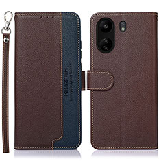 Leather Case Stands Flip Cover Holder A09D for Xiaomi Redmi 13C Brown