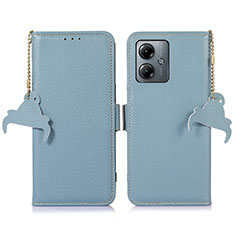 Leather Case Stands Flip Cover Holder A10D for Motorola Moto G14 Mint Blue