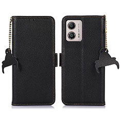 Leather Case Stands Flip Cover Holder A10D for Motorola Moto G53 5G Black