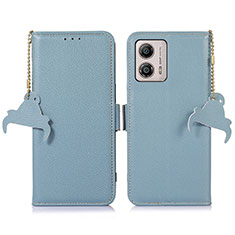 Leather Case Stands Flip Cover Holder A10D for Motorola Moto G53j 5G Mint Blue