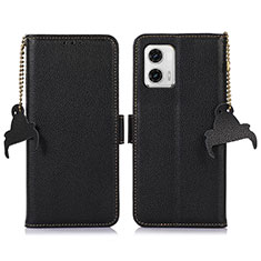 Leather Case Stands Flip Cover Holder A10D for Motorola Moto G73 5G Black