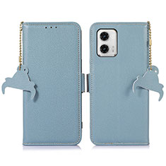 Leather Case Stands Flip Cover Holder A10D for Motorola Moto G73 5G Mint Blue