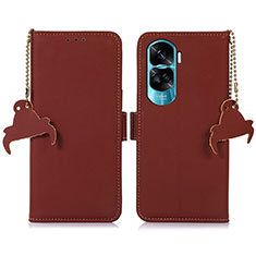 Leather Case Stands Flip Cover Holder A11D for Huawei Honor 90 Lite 5G Brown