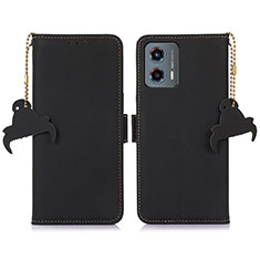 Leather Case Stands Flip Cover Holder A11D for Motorola Moto G 5G (2023) Black