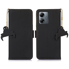 Leather Case Stands Flip Cover Holder A11D for Motorola Moto G14 Black