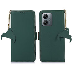 Leather Case Stands Flip Cover Holder A11D for Motorola Moto G14 Green