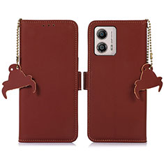 Leather Case Stands Flip Cover Holder A11D for Motorola Moto G53 5G Brown