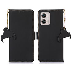 Leather Case Stands Flip Cover Holder A11D for Motorola Moto G53j 5G Black