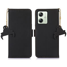 Leather Case Stands Flip Cover Holder A11D for Motorola Moto G54 5G Black