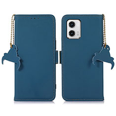 Leather Case Stands Flip Cover Holder A11D for Motorola Moto G73 5G Blue