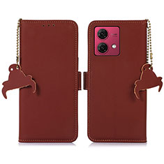 Leather Case Stands Flip Cover Holder A11D for Motorola Moto G84 5G Brown