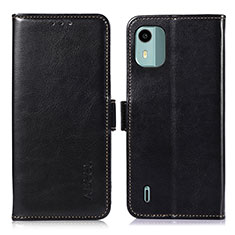 Leather Case Stands Flip Cover Holder A11D for Nokia C12 Pro Black