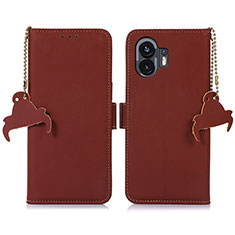 Leather Case Stands Flip Cover Holder A11D for Nothing Phone 2 Brown