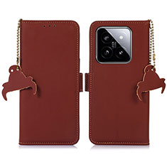 Leather Case Stands Flip Cover Holder A11D for Xiaomi Mi 14 5G Brown