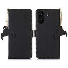 Leather Case Stands Flip Cover Holder A11D for Xiaomi Poco C65 Black